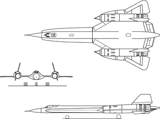 Orthographically projected diagram of the Lockheed YF-12