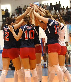 The U.S. women's team huddling at the 2007 Military World Games