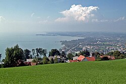 View from the Pfänder hill of Bregenz and the lake (with Lindau in the background)