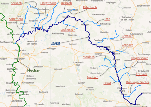 The river and its main tributaries