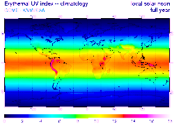 Average UV at solar noon 1996-2002 (European Space Agency)