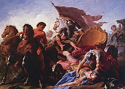 Antiochus falling from his chariot, painting by Noël Hallé, ca. 1738