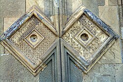 Stone carvings on the eastern facade of the main church.