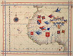 Pre-mercator navigation chart of the Coast of Africa (1571), by Fernão Vaz Dourado (Torre do Tombo, Lisbon)