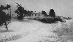 Storm surge battering a seawall in the west side of North Bay Village in Miami during the hurricane