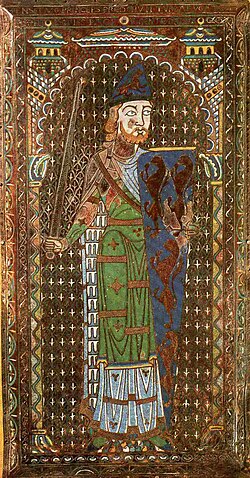 Enamel from the tomb of Geoffrey Plantagenet, Count of Anjou, one of the earliest depictions of modern heraldry.