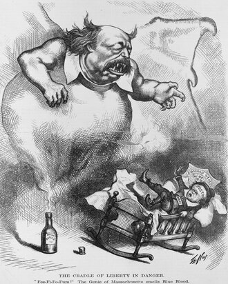 Harper's Weekly illustration by Thomas Nast in 1874 with helpless baby "Boston"