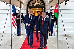 Abdullah and Crown Prince Hussein with US President Joe Biden in February 2024