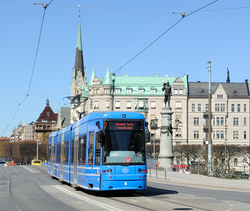 An A34 tram on line 7 at Djurgårdsbron