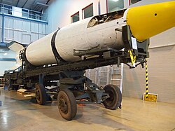 A V-2 rocket on a Meillerwagen at the Australian War Memorial's Treloar Technology Centre in September 2012