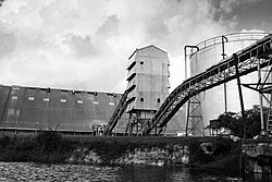 A sugar cane processing plant, Orange Walk Town, Belize. Sugar is one of Belize's top exports.