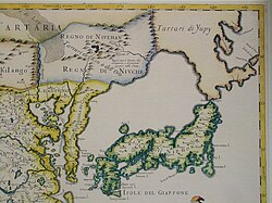De Vries (1643) mapped Sakhalin's eastern promontories without realising that he had visited an island (map from 1682).