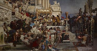 Nero's Torches, by Henryk Siemiradzki (1876). According to Tacitus, Nero used Christians as human torches