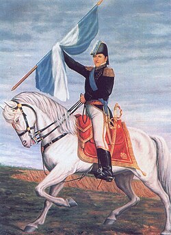 Manuel Belgrano holds the Flag of Argentina