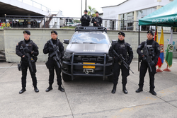 Colombian National Police Special Operations Command (COPES), displayed in Pereira. A subdivision of the National Police for the fight against organized crime and terrorist acts.