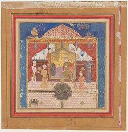 15th-century Shahnameh illustration of Hormizd IV seated on his throne