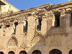Subsequent earthquake damage seen on a courtyard facade of Beit Ghazaleh in early 2023