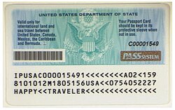US passport card (back)