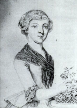 Maria Anna Thekla Mozart. Self-portrait in pencil from 1777 or 1778. Now in the Mozart-Museum in Salzburg.[34]