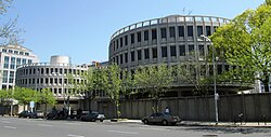 The Philadelphia Police Department administration building, known as the Roundhouse, in Center City east of Chinatown