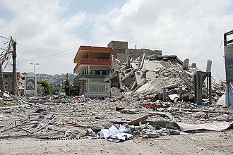 A building in Ghazieh, near Sidon, bombed by the Israeli Air Force (IAF), 20 July 2006