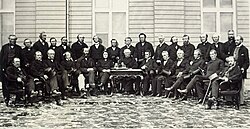 Delegates of the Quebec Conference of 1864. Retention of separate school boards with public funding was a major issue towards Canadian Confederation