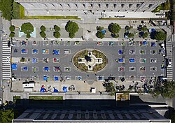 A socially distanced homeless encampment in San Francisco, California, in May 2020[597]