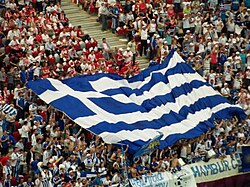 Flag of Greece held by fans