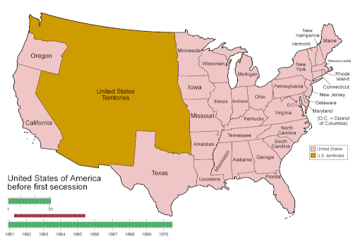 Evolution of the Confederate States between December 1860 and July 1870