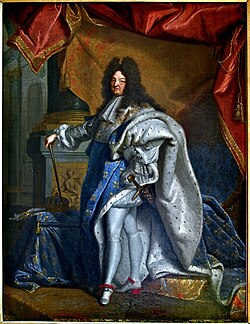 Louis XIV, as painted by Hyacinthe Rigaud, in an ermine-lined cape.