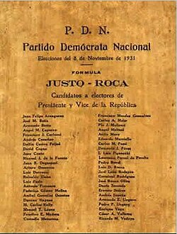 1931 ballot, Justo-Roca