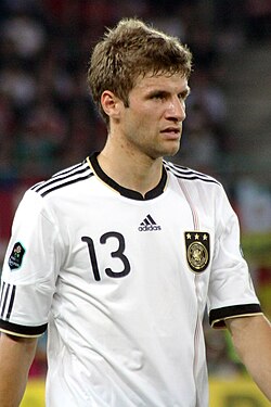 Müller wore the number 13 for Germany, a number famously worn by German legend Gerd Müller who said of his namesake; "he's going to be a great player".[207]