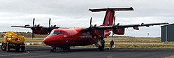 The BAS Dash-7 at Port Stanley Airport on the Falkland Islands