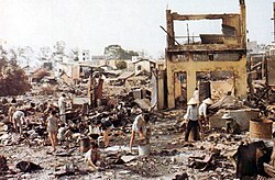 The ruins of a section of Saigon, in the Cholon neighborhood, following fierce fighting between ARVN forces and Viet Cong Main Force battalions