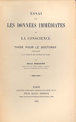 Essai sur les données immédiates de la conscience (dissertation, 1889)