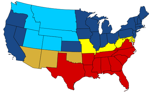US secession map, showing the Union and the Confederacy Union states Union territories not permitting slavery (One of these states, West Virginia, was created in 1863, while KY, WV and MO had dual competing Confederate and Unionist governments) Confederate states Union territories that permitted slavery (claimed by Confederacy) at the start of the war, but where slavery was outlawed by the US in 1862