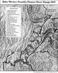Route of Powell's first expedition, 1869.