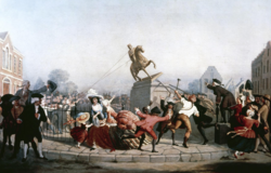 1854 depiction by William Walcutt of the destruction of George III's statue at Bowling Green Park, New York, 9 July 1776