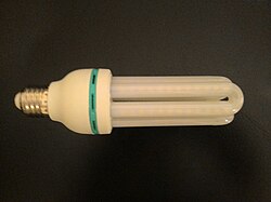 A 18W LED lamp with an appearance resembling an older compact fluorescent lamp. The diodes are visible within the tubes.