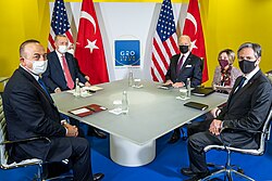 Erdoğan in a meeting with US President Joe Biden, Turkish Foreign Minister Çavusoğlu and US Secretary of State Blinken, October 2021