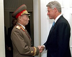 Vice Marshal Jo Myong-rok meets Bill Clinton at the White House, October 2000