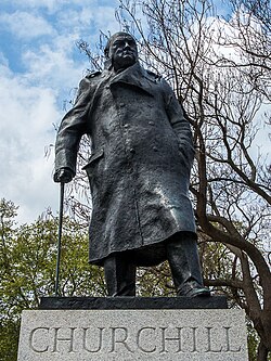 The statue of Churchill (1973) by Ivor Roberts-Jones in Parliament Square, London