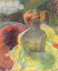 Mary Cassatt – Lydia Leaning on Her Arms (in a theatre box) (1879)