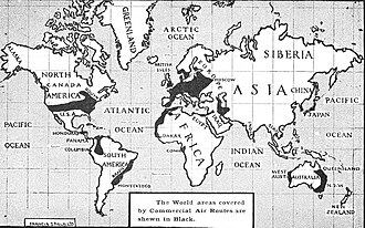 Areas covered by commercial air routes in 1925