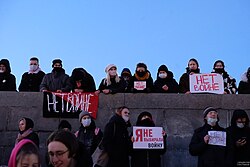 Following the 2022 Russian invasion of Ukraine, anti-war protests broke out across Russia. The protests have been met with widespread repression, leading to about 15,000 people being arrested.[409]
