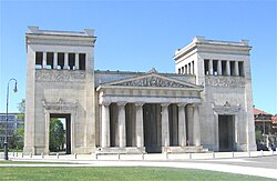 Neoclassical buildings erected under Ludwig I, such as the Propylaea, earned Munich the nickname 'Athens on the Isar'.