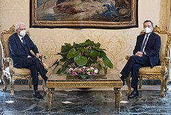 Mattarella and Mario Draghi at the Quirinal Palace in February 2021