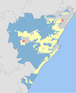 Geographical distribution of home languages in eThekwini metropole No language dominant
