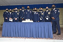 Various Air Force personnel pose during the Air Force's 74th birthday celebration at the Pentagon (17 September 2021).