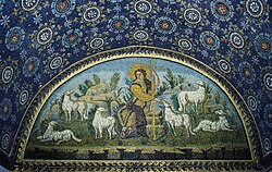 The Good Shepherd mosaic in the Mausoleum of Galla Placidia, Ravenna